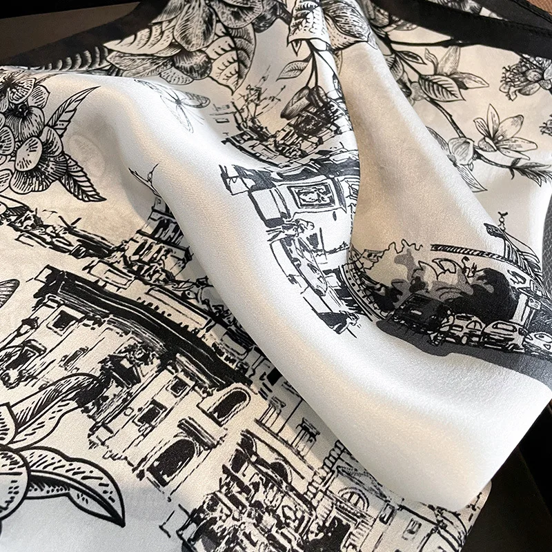 100% Silk Scarf Women 53*53cm Square Foulard Female Design Print Neck Scarf Hair Bandana Wirst Headkerchief