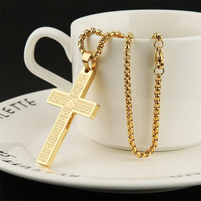 Fashion Hot-selling Stainless Steel Cross Scripture Pendant Necklace for Women Hip-hop Style Non-fading Jewelry Accessory Gifts