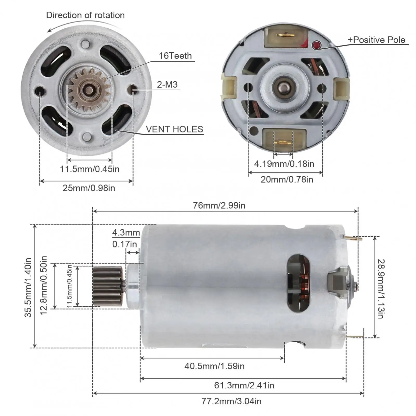 RS550 Stainless Steel  DC Motor 16 Teeth 25V Micro Motor for Electric Ratchet Wrench 16 Teeth 25V Ratchet Wrench Motor