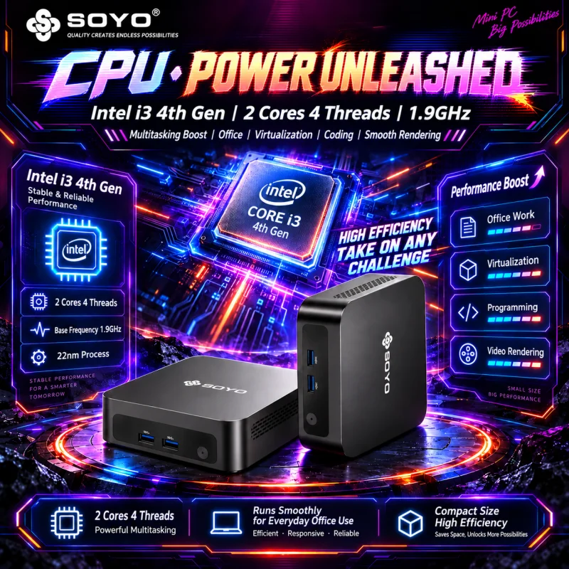 SOYO Y5 Mini PC Edition Intel i3-4012Y 8GB 128GB Small Form Factor Office Desktop PC