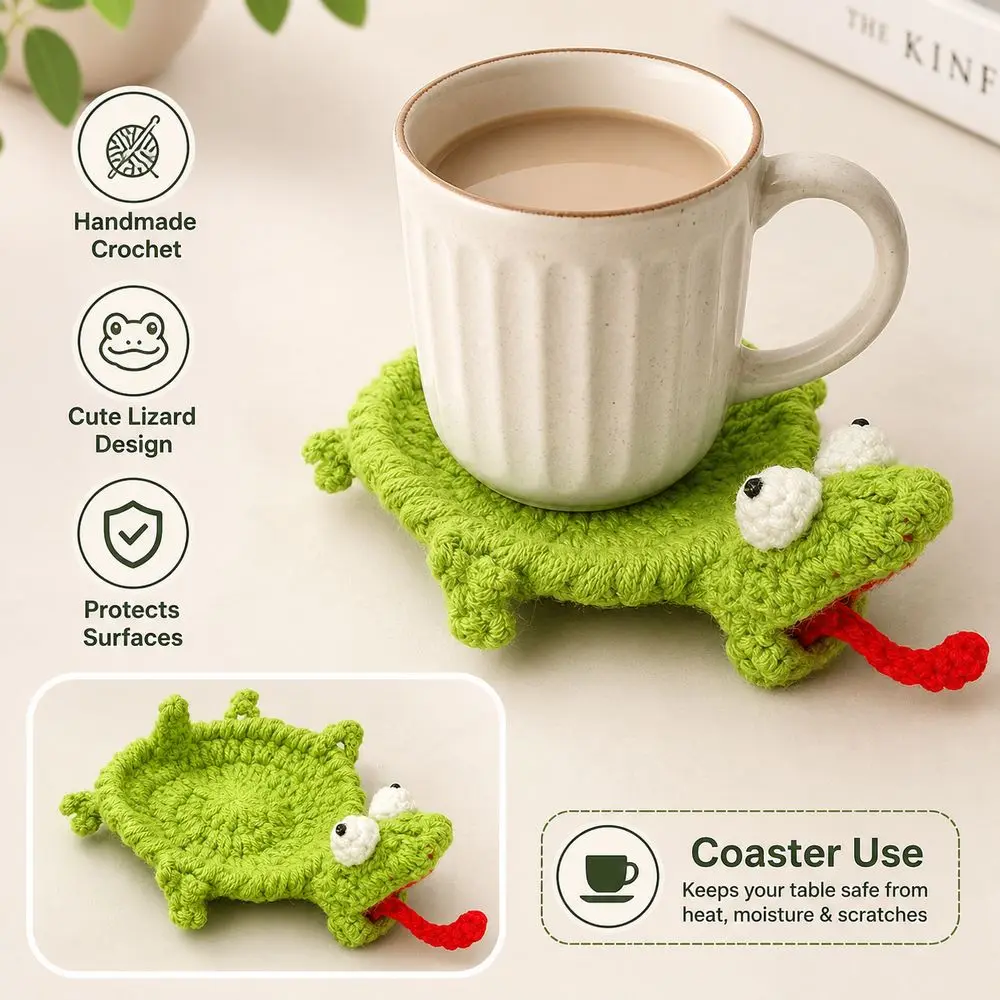 Lizard Shape Crochet Animal Coaster Yarn Decorative Drink Coaster Knitted Drink Coaster Textured Surface Handmade Crochet