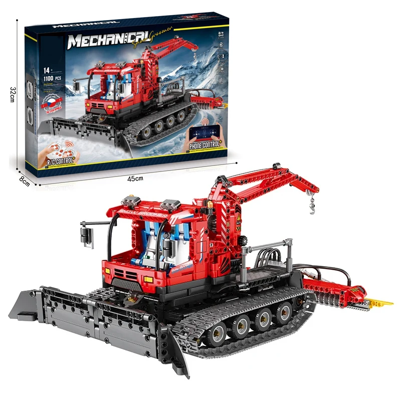 Controle remoto Snow Groomer Building Blocks, Technical Electric RC Car, Engineering Crane, Model Bricks, Brinquedos para Crianças, Presentes, 1100Pcs