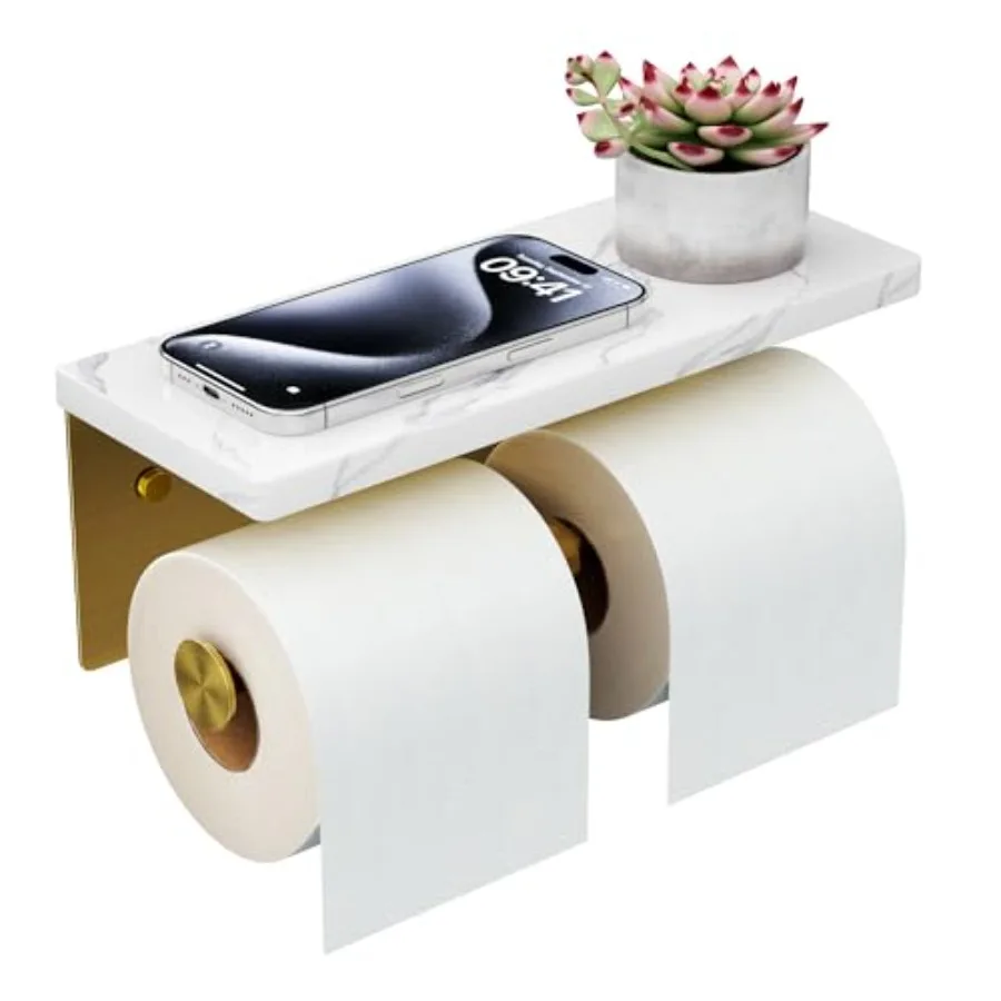 

Marble Wall Mount Toilet Paper Holder with Shelf for Bathroom Washroom 304 Stainless Steel Double Commercial Tissue Dispenser w
