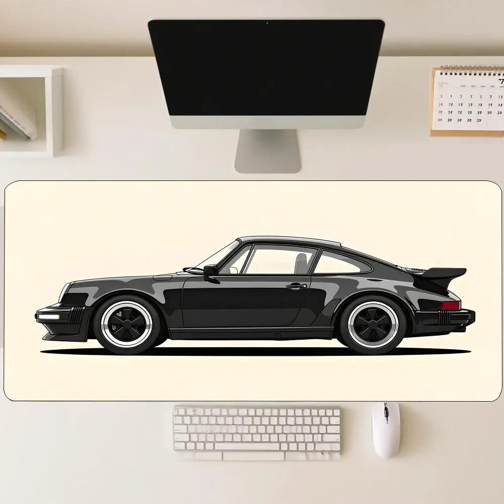 XXL Large Retro Black Sports Car Gaming Mouse Pad Non Slip Rubber Base Waterproof Desk Mat Stitched Edge for PC Office Home Desk