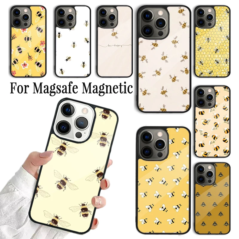 

Чехол для телефона Coque для iPhone 16, 15, 14, 13, 12, Mini 11 Pro Max Plus Magsafe, магнитный чехол с беспроводной зарядкой, пчелы