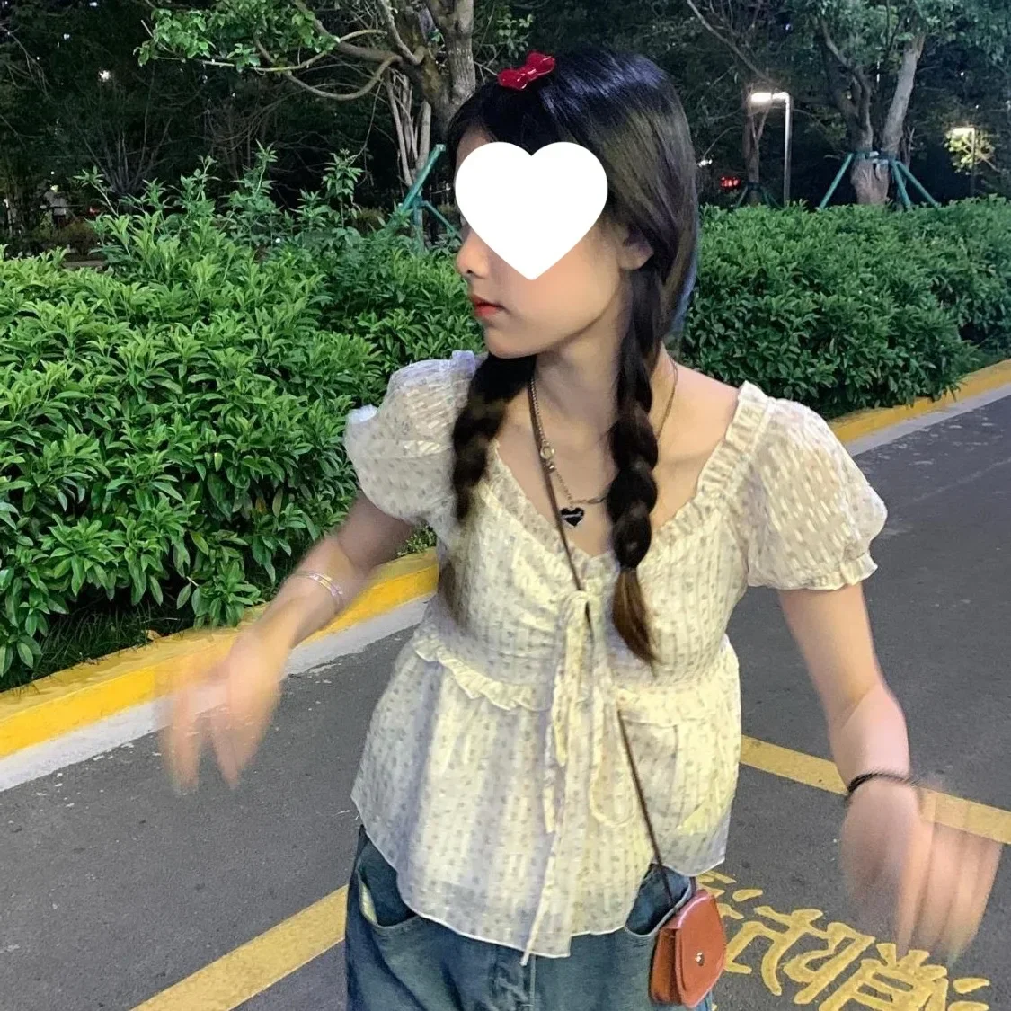 

Шифоновая рубашка во французском стиле с квадратным воротником и объемными рукавами, женская летняя новая дизайнерская элегантная модная женская блузка с цветочным принтом