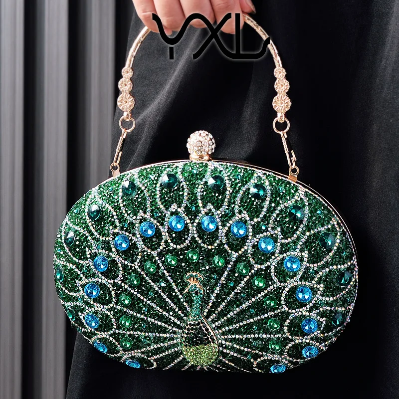 New Peacock Pattern Handbags Diamond Evening Bags for Women 2025 Fashion Luxury Evening Clutch and Purse Rhinestone Shoulder Bag