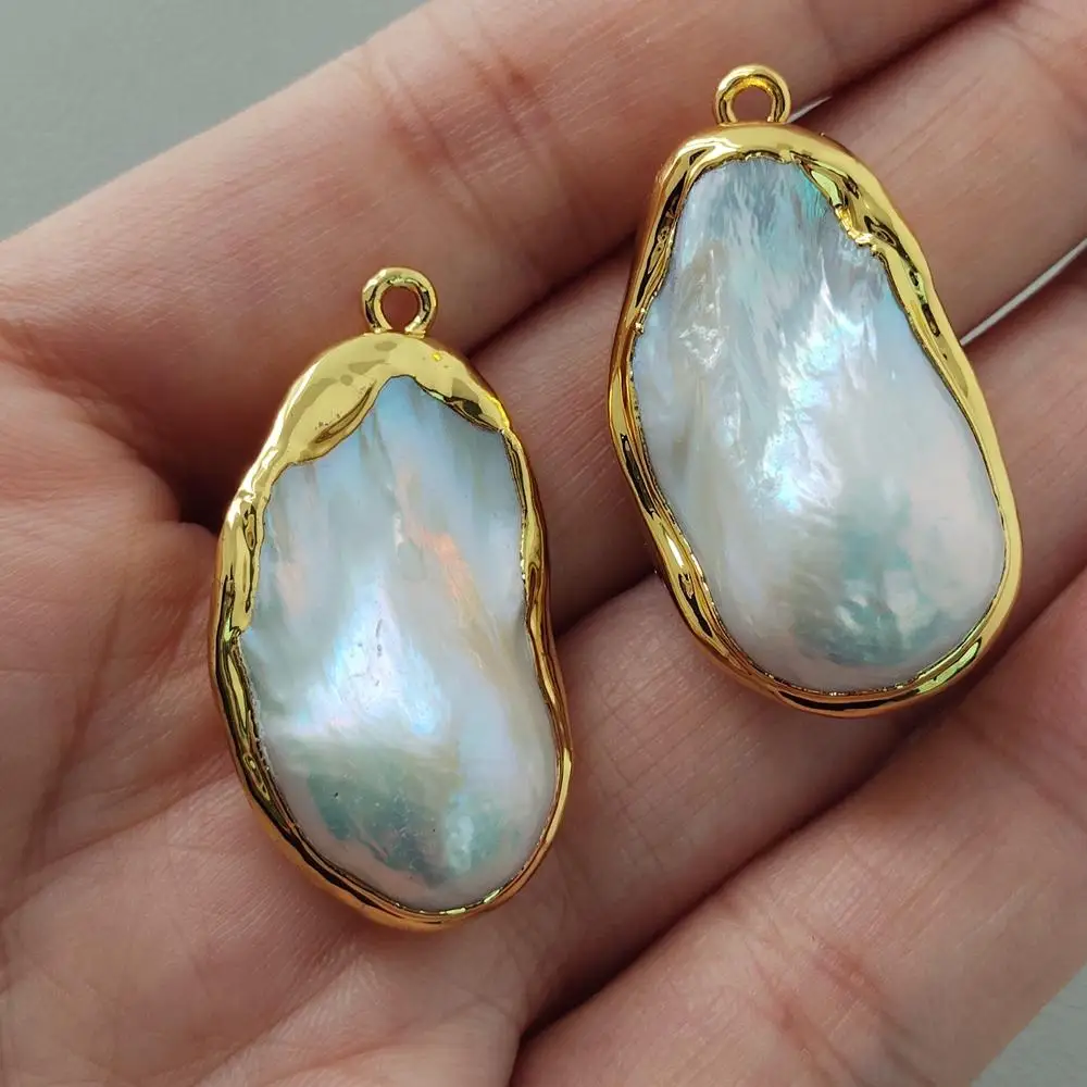 2 Pcs Freshwater White Baroque pearl Pendant Charm Fashion Jewelry DIY