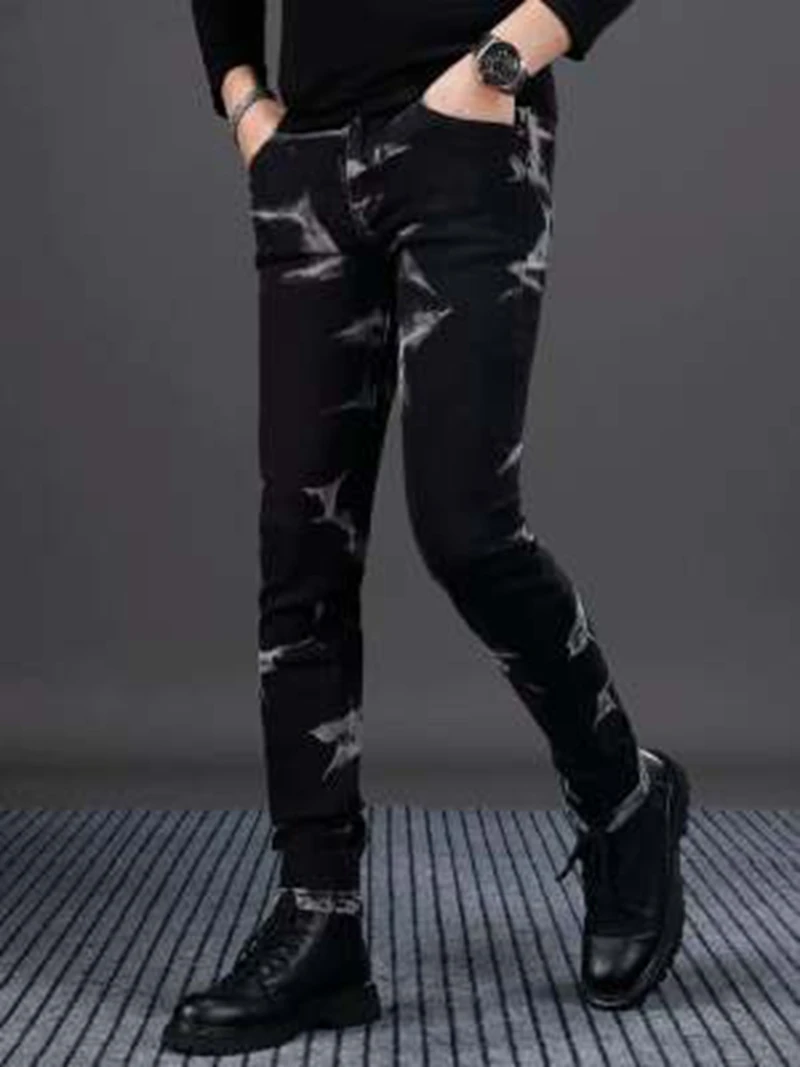 

Slim Fit Men's Jeans Spring Autumn Small Footprint Casual Straight Leg Pants American Version Youth Zipper Motorcycle Denim Jea