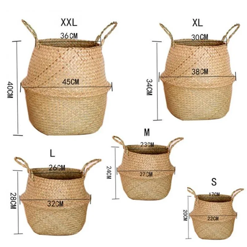 Seaweed Wicker Basket Rattan Hanging Flower Pot Dirty Clothes Basket  Seagrass Storage Basket Cesta Mimbre Basket Picnic Basket