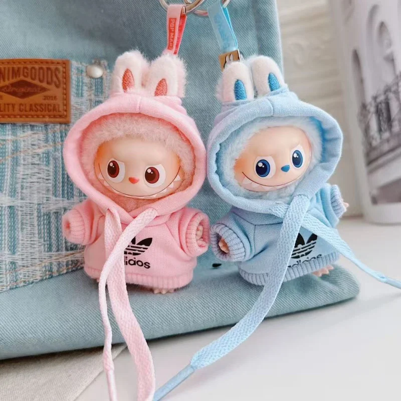 미니 4.0 라부부 인형 귀여운 작은 옷 다채로운 후드티 바지 신발 풀오버 겨울 패션 인형집 선물 액세서리