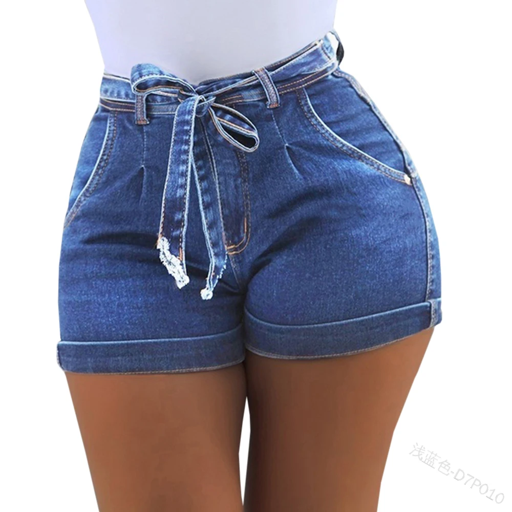 Women\'s High Waist Denim Shorts Lace-up Belt Washed Summer Fashion Sexy Shorts Jeans Daily Women\'s Fashion Skinny Denim Short