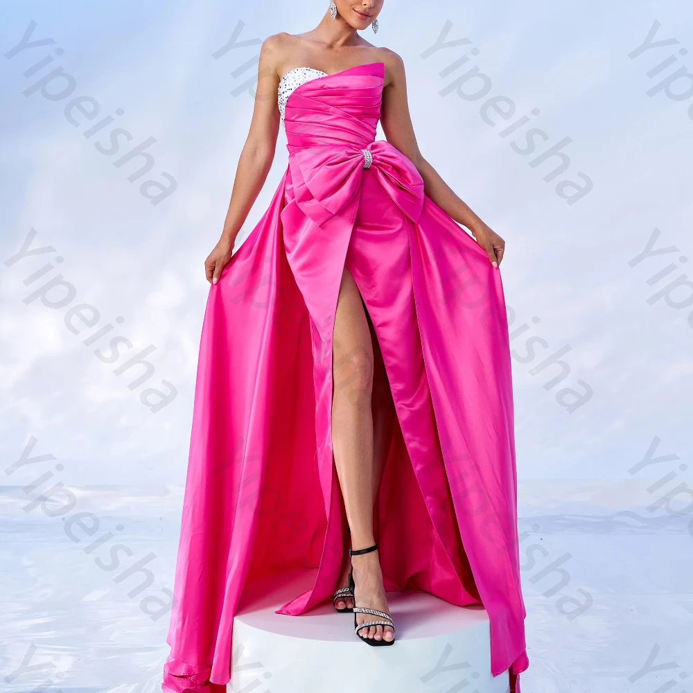 

Индивидуальные вечерние платья без рукавов с открытыми плечами, плиссировкой и бантом, элегантные платья с открытой спиной и боковым разрезом, сексуальные высококачественные платья для выпускного вечера и вечеринок