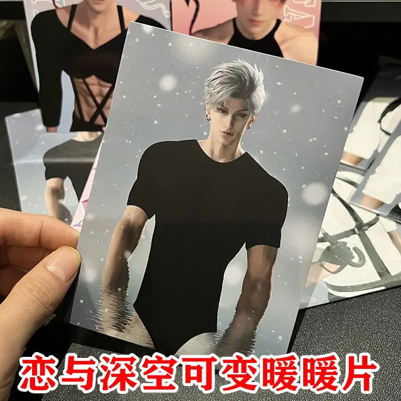 Anime Love and Deepspace Sylus Xavier Zayne Rafayel Cosplay Cartoon Temperature Sensor Card Change Costume Illusion Postcard