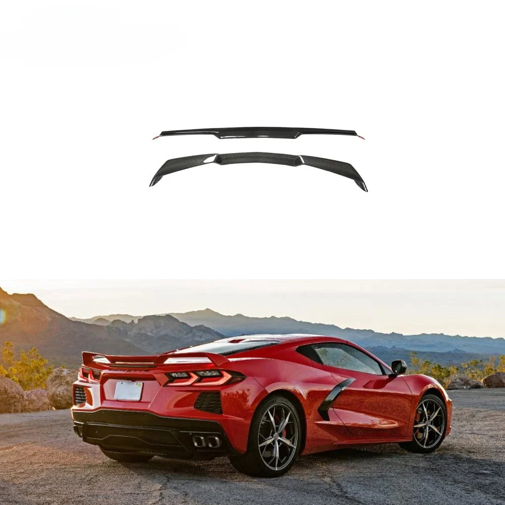 2pcs/set Carbon Fiber Rear Spoiler Lid High Tail Wing for Chevrolet Corvette C8 Stingray 2020-2021