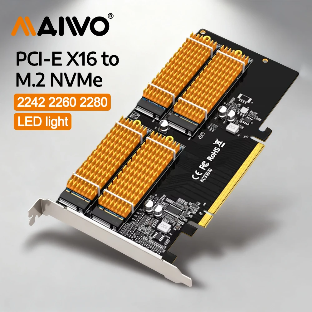

Карта расширения MAIWO PCIe 3.0 to M.2 NVMe SSD-конвертер 4-х ячеек Raid Array Card Материнская плата PCI-e X16 для 2242 2260 2280 M2 SSD