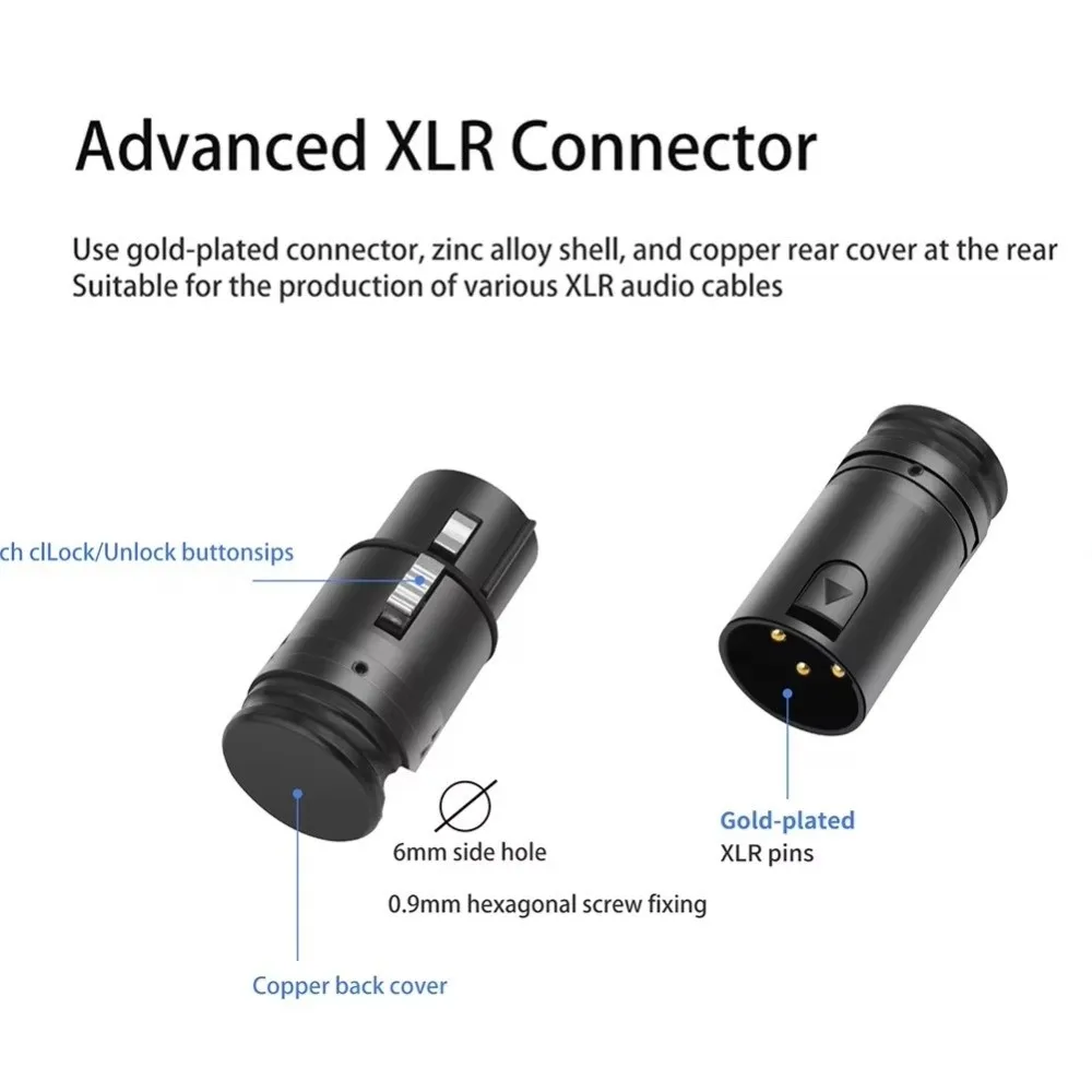 DIY Audio Plug XLR Connector Gold Plated Contacts Locking Right Angle XLR Adapter Black Metal Shell Compact Low Profile
