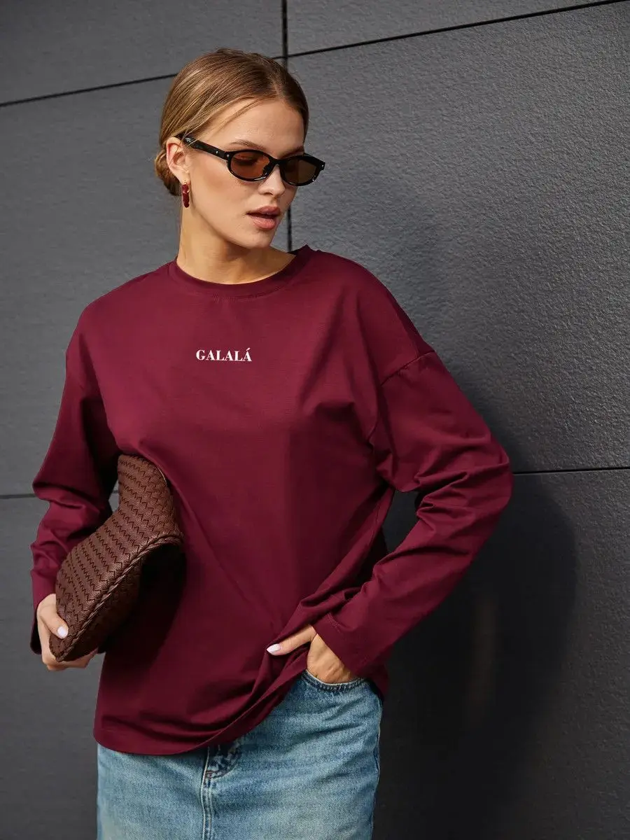 Chemises rouge vin au Design de rue russe, hauts graphiques imprimés au dos, en pur coton, à manches longues, amples