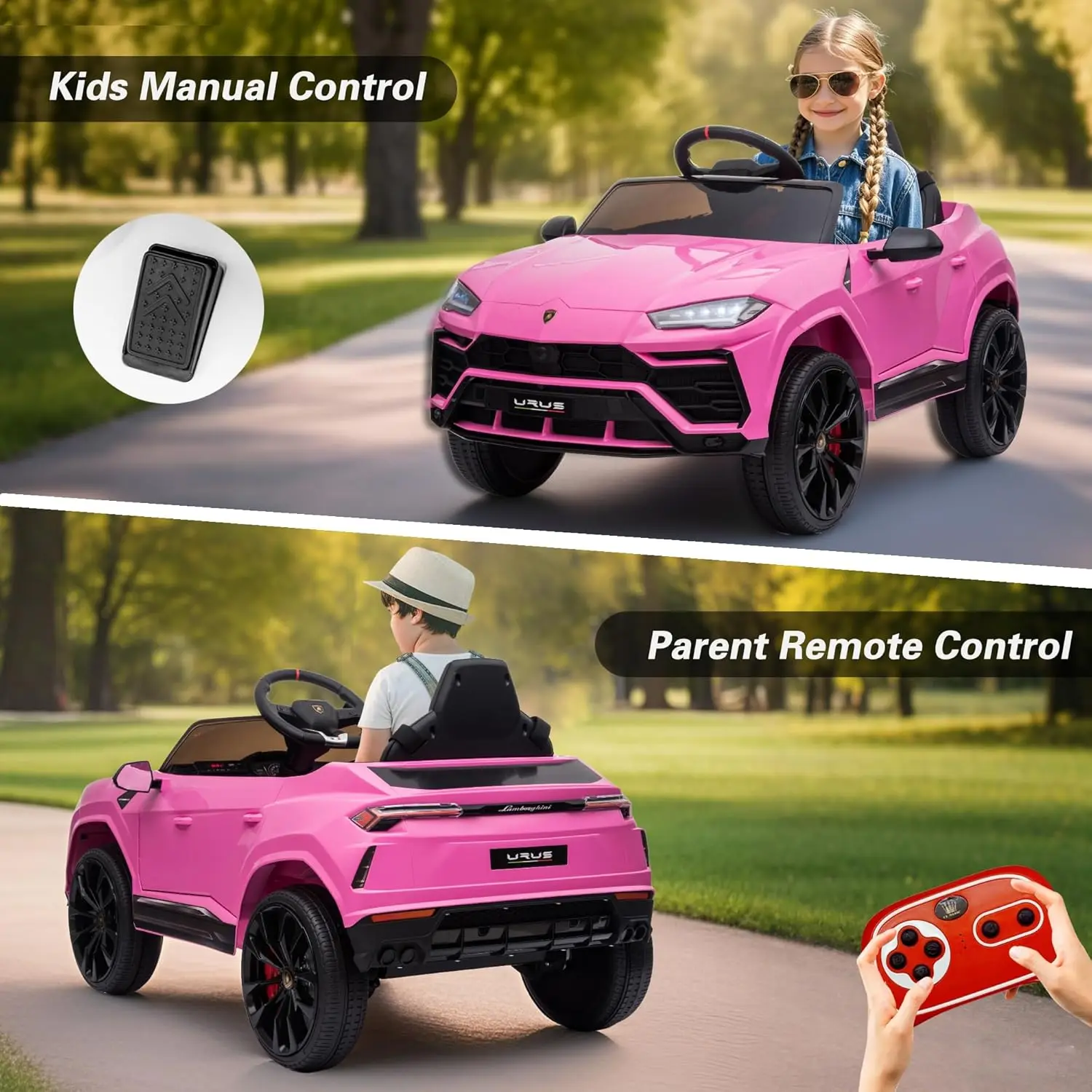 Licensed Urus Ride On Truck Car Toy, 12V Battery Powered Electric 4 Wheels Kids Toys w/Parent Remote Control, Foot Pedal, Music,
