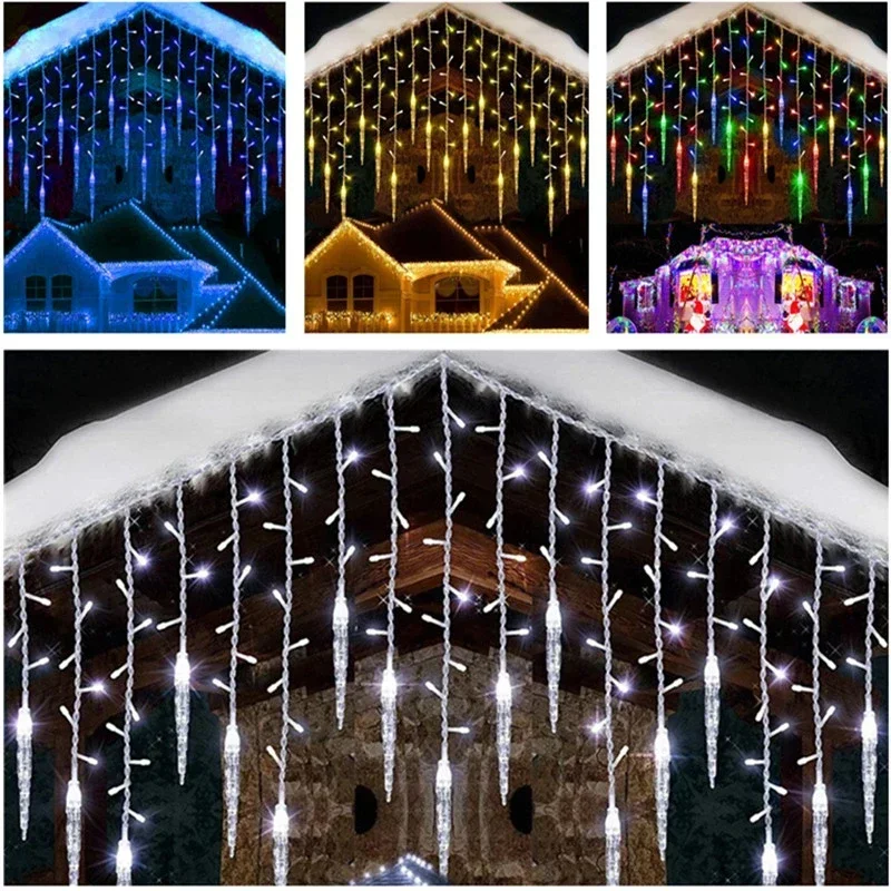 EU Plug 8 Modes Snowflake Curtain LED String Lights Indoor&Outdoor Decor Christmas Holiday Party Lighting Wedding Decoration