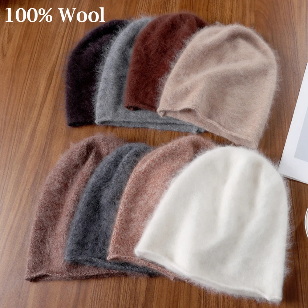 Women Knitted 100% Wool Knitted Cap 2026 Trendy Brushed Fleece Furry Slouch Hat Cap Men Winter Outdoor Ski Sports Beanie New In