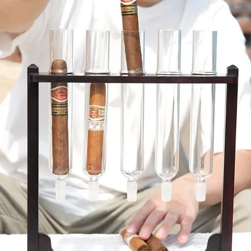 Handmade Glass Humidor Set Straight Pipe Ball Base Wooden Plug Incenses Glass Tube Set Humidity Control
