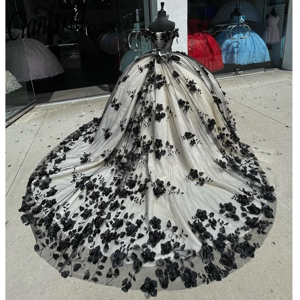 ANGELSBRIDEP Princess Ball Gown Quinceanera Dresses 3D Flowers Off Shoulder Lace Appliques Beads Vestidos De 15 Anos Customized