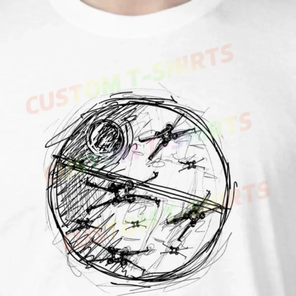 

224 67_Death_Star Fans' comic-style hand-drawn pattern T-shirts for both men and women in summer