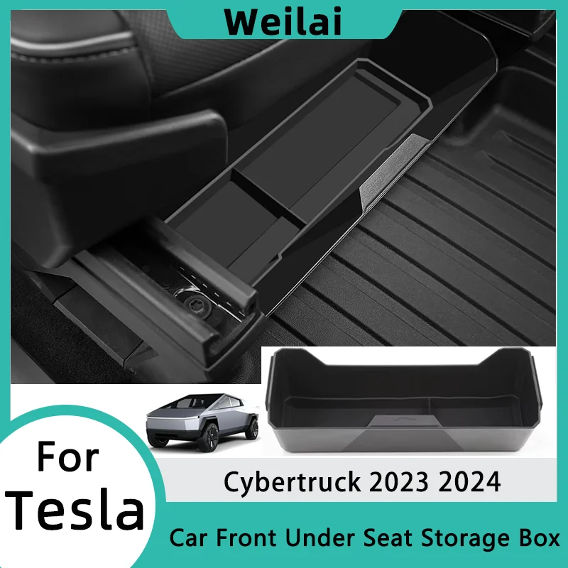 

Front Under Seat Storage Box for Tesla Cybertruck Accessories 2024 2023 ABS Underseat Organizer Hidden Tray Cybertruck Accessory