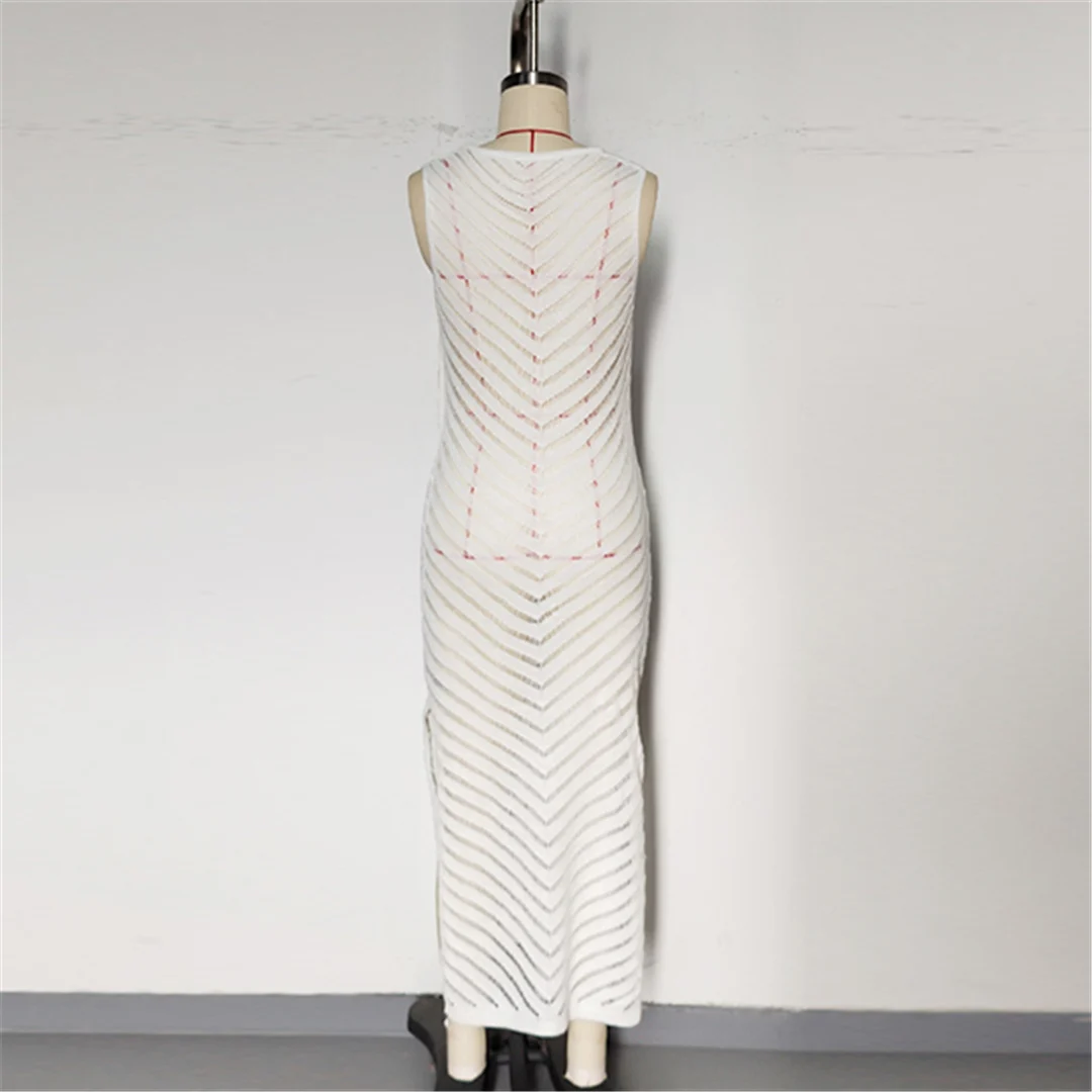 Hohlgewebtes, ärmelloses, gehäkeltes, gestricktes Tunika-Strandkleid, Mini-Strandkleid, Strandmode, Damen V6745 – Detail 17