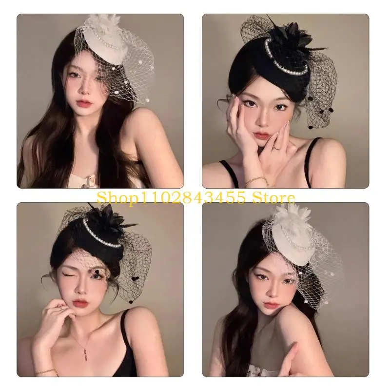 49MC أنثى شبكة زهرة قبعة الشعر كليب الكنيسة قبعة BridalShower 1920S الزعنفة أغطية الرأس #2