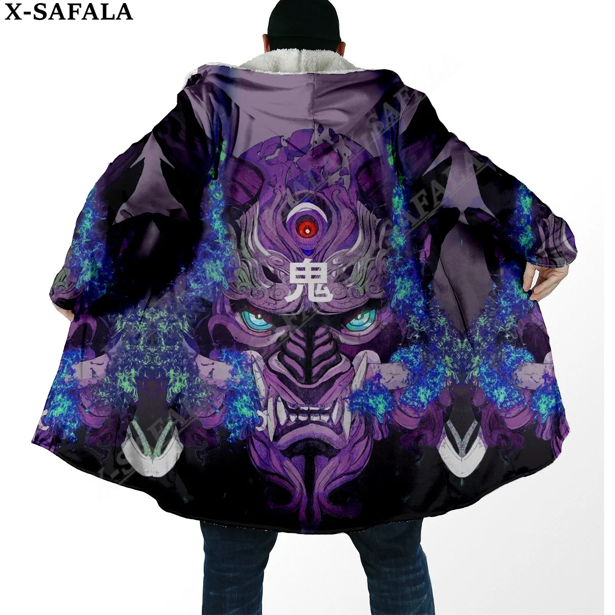 

Japanese Samurai Oni Mask Tattoo Warrior Overcoat Coat 3D Print Thick Warm Hooded Cloak Men Windproof Fleece Unisex-10