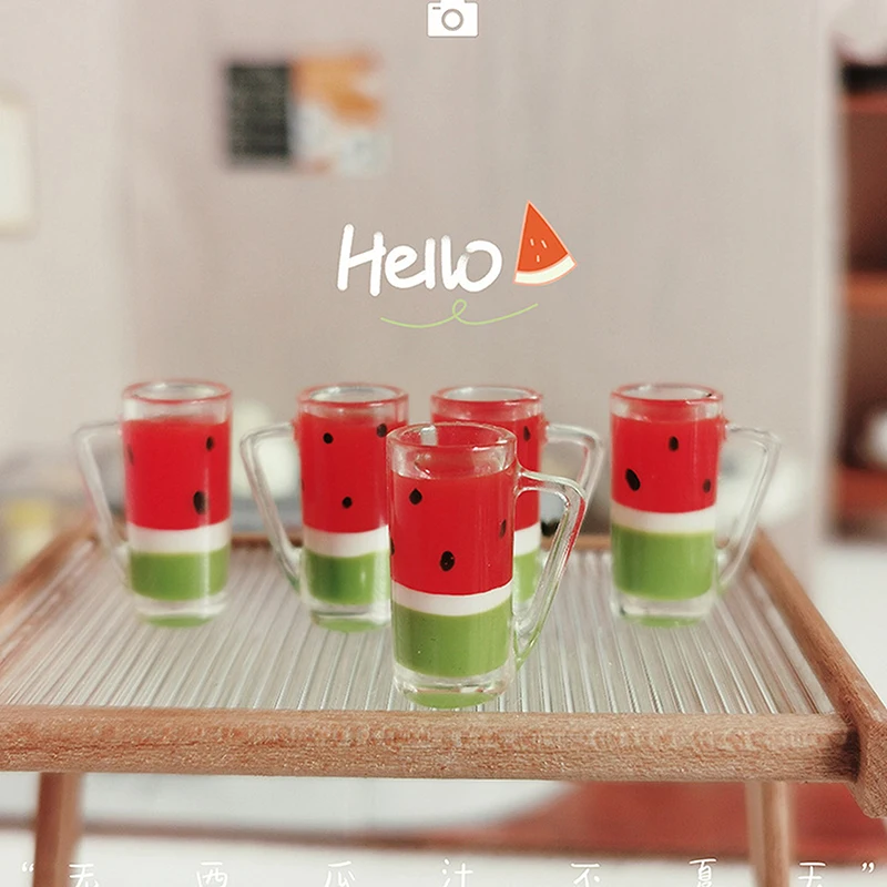 1Pcs 1/12 Dollhouse Watermelon Juice Dollhouse Mini Drink Cup Dolls House Decoration Accessories For Kid Pretend Play Toy