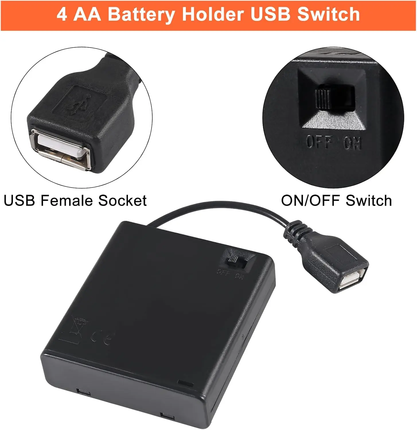 4 slots Battery Holder USB Female Socket Battery Storage Box With On-Off Switch Black Battery Case For USB 5V LED Lights