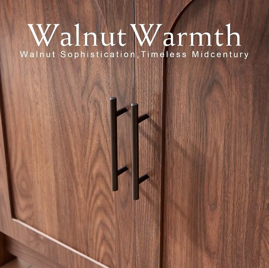 

Light luxury walnut solid wood locker Children's room Living room Simple open locker Arched open cabinet