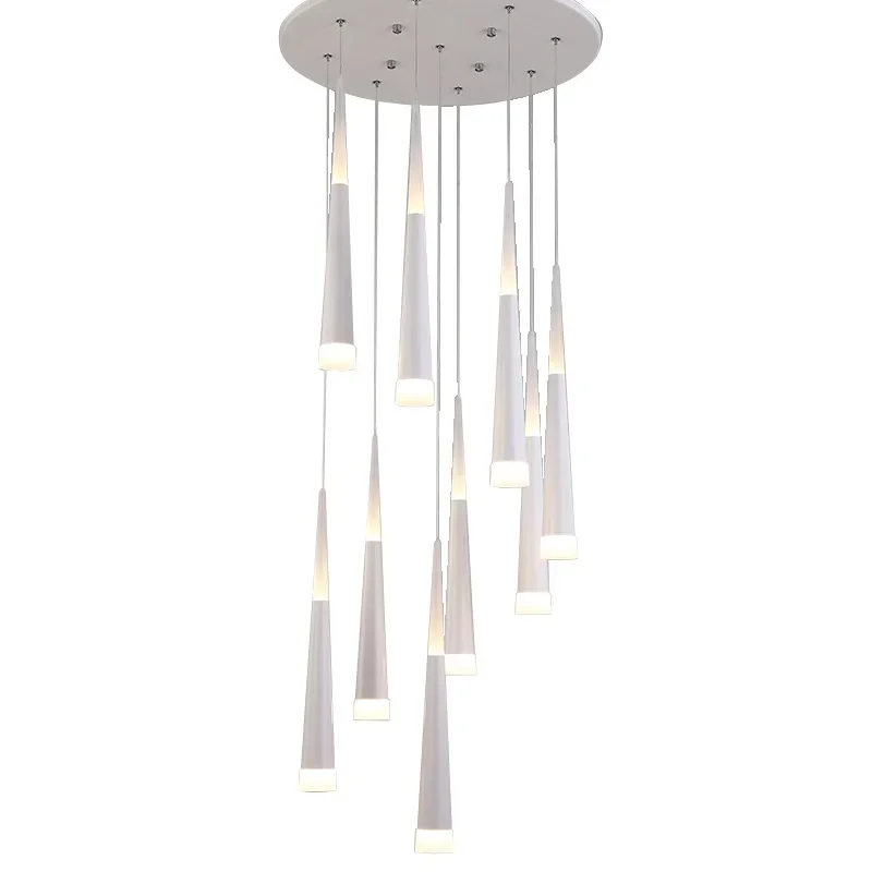 Postmodern simple chandelier, light luxury living room cone meteor shower led light personalized rotating meteor shower staircas