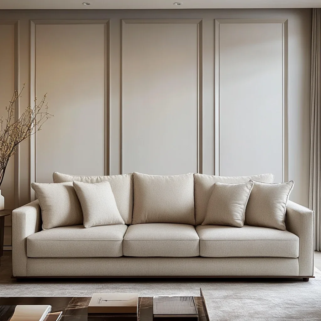 

Nordic Beige Feather Sectional Sofa 3 Seat Upholstered Down Sofas