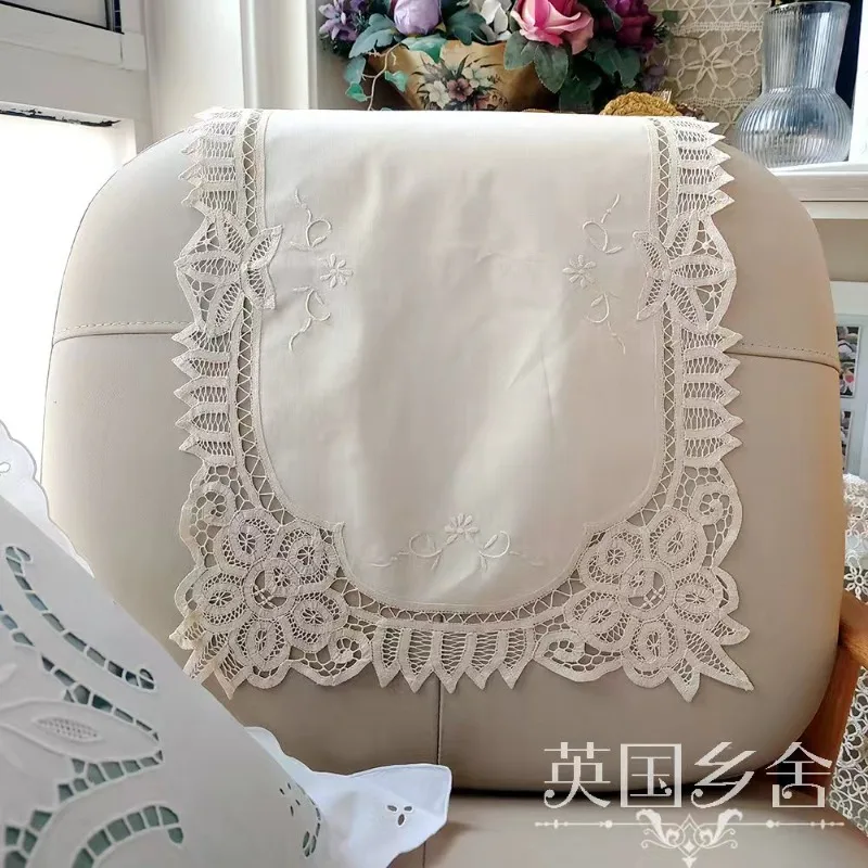 قطعتان من غطاء الدانتيل المطرز يدويًا من القطن الخالص، غطاء خلفي لمسند الذراع #1