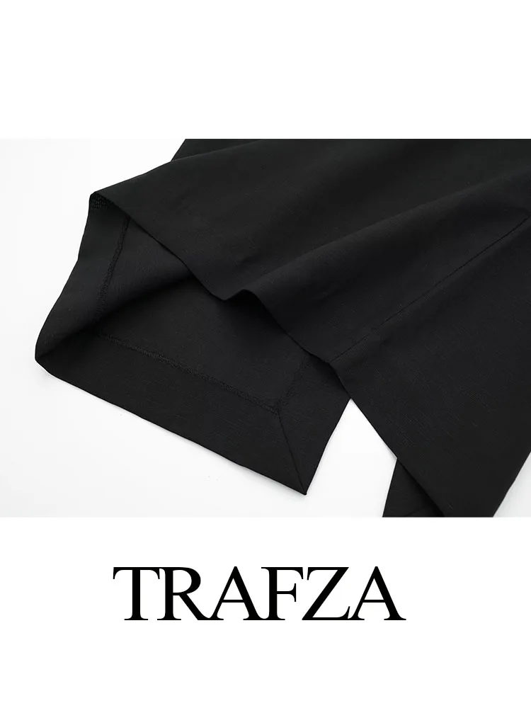 TRAFZA Women Elegant Fashion Black High Waist Midi Skirt With Slit Summer Female Chic Street Zipper Long Skirts Clothing Mujer