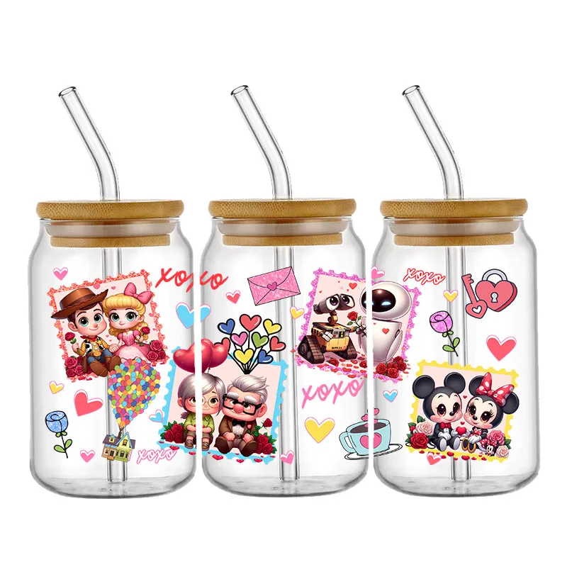 Disney mickey Egér Gúnyrajz mintás UV DTF Átengedés matrica Vízálló transfers decals számára 16oz üvegek Átvágás Belépő matricák