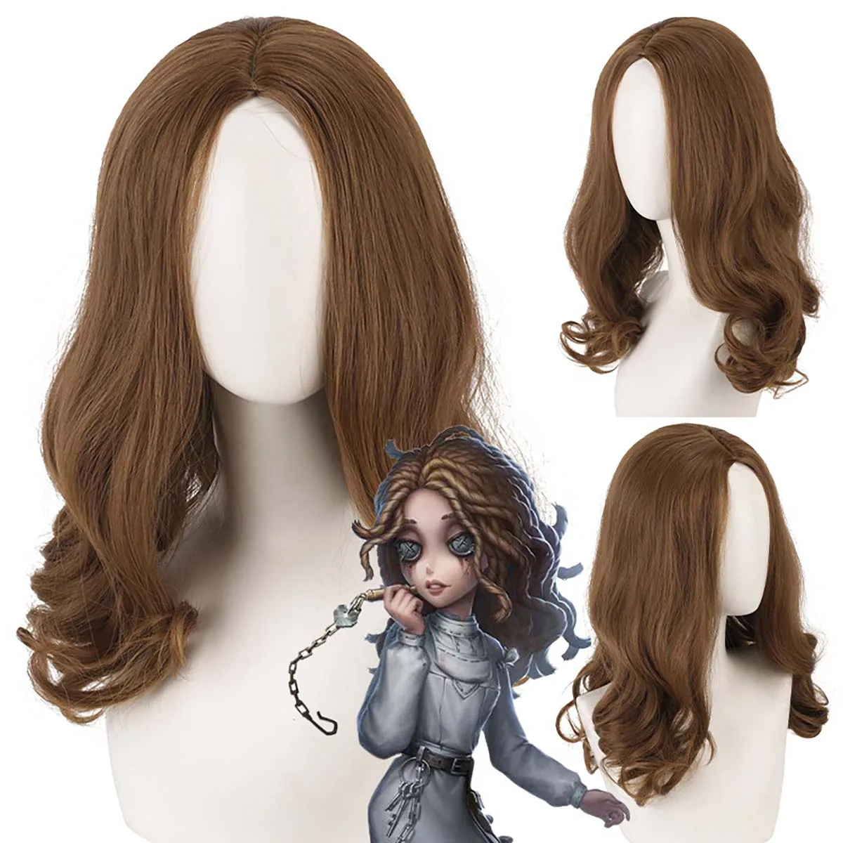 Perruque synthétique mi-longue à micro-boucles Identity V Psychologist Ada Mesmer Lord Shengd Brown