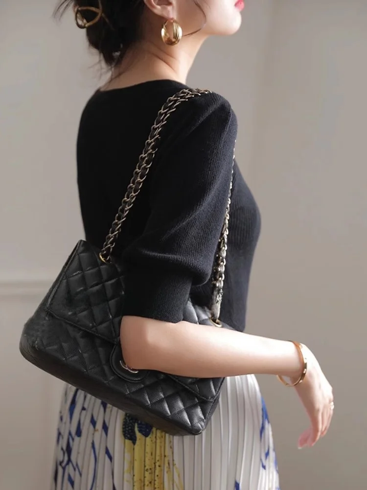 Cseta de Malha de Cor Pura Única, Design de Manga Curta Faion, Sensação E para o Dia a Dia, Estilo Coreano, Cs...