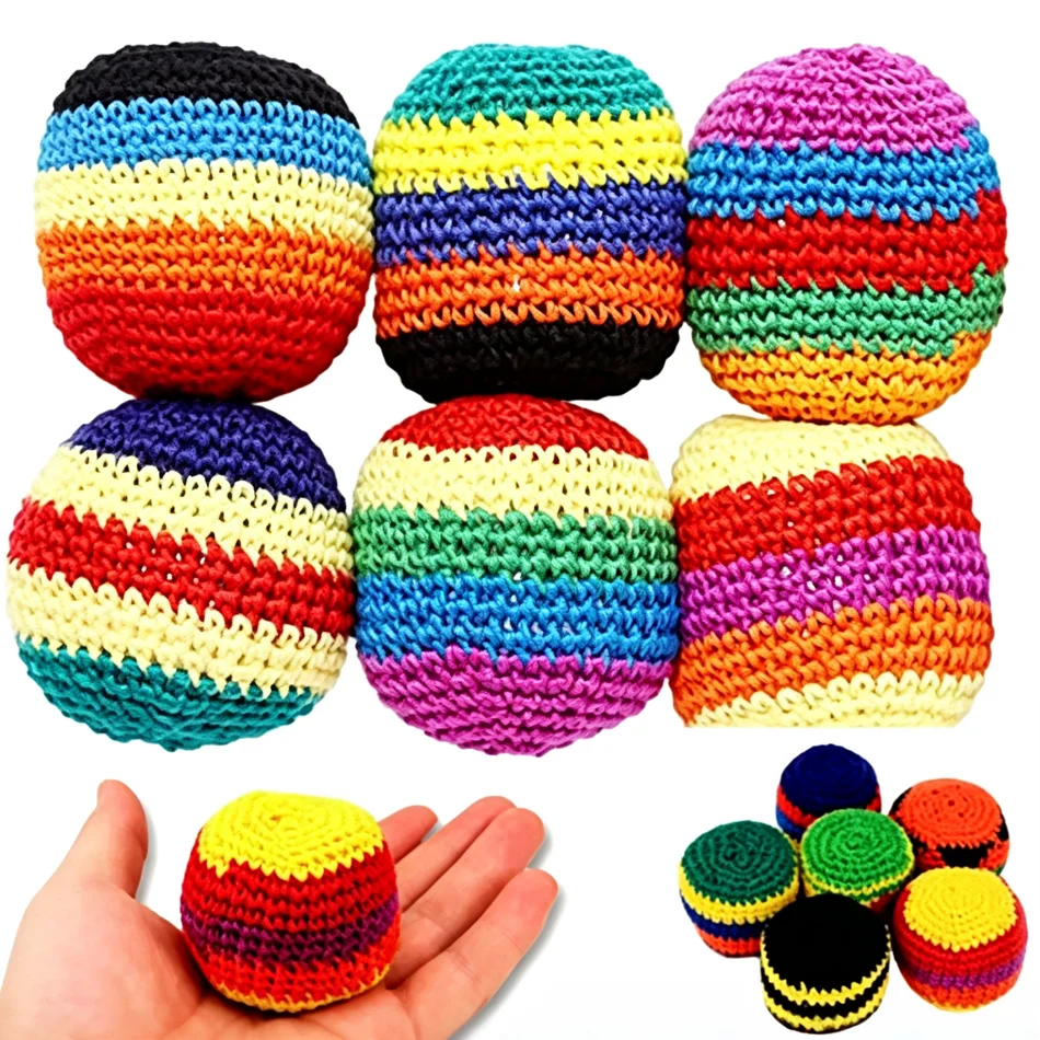 Hot Selling Hand Knitted Rainbow Hacky Sack Thick Fuzzy Ball Stress Relief Outdoor Activity Toy for Kids