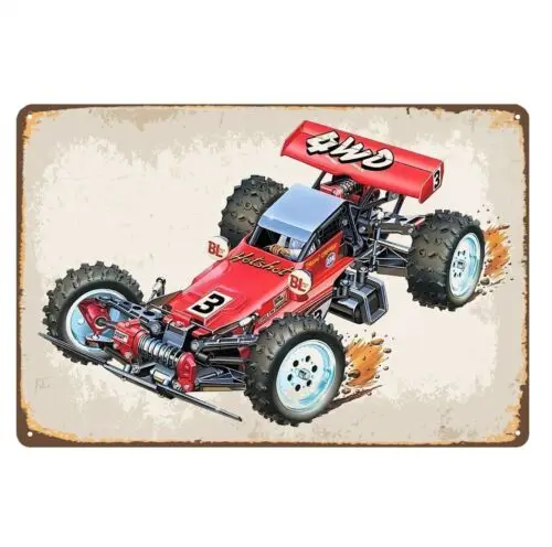 Vintage Rc Car Metal Sign Poster - Tamiya Hot Shot Buggy - 20x30cm