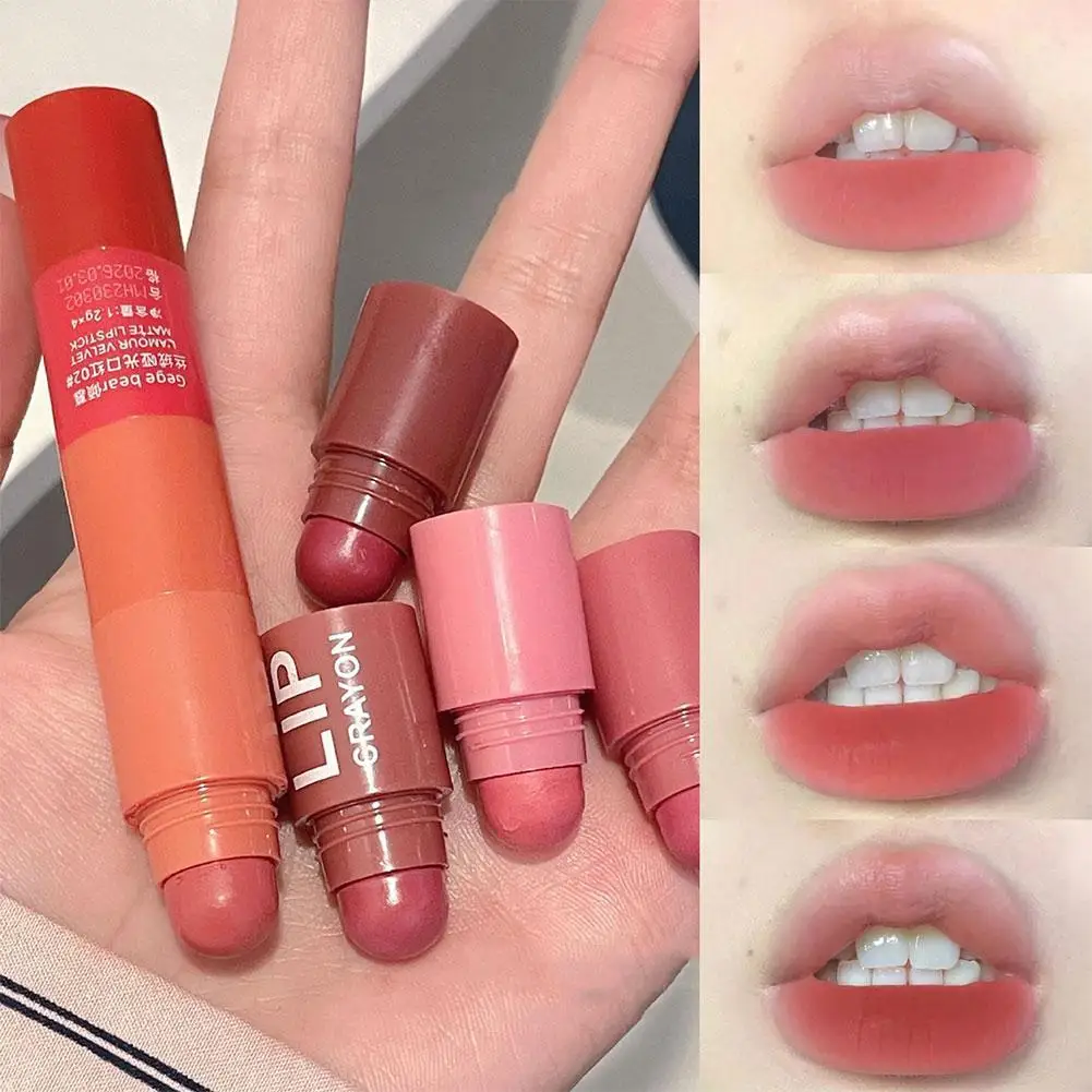 4 Stück Lippenstift Guave rosa rot Pampelmuse Farbverlauf Farbe kleine Größe matt Samt mehrfarbigen Lippenstift Set stapelbare Make-up Kosmetik