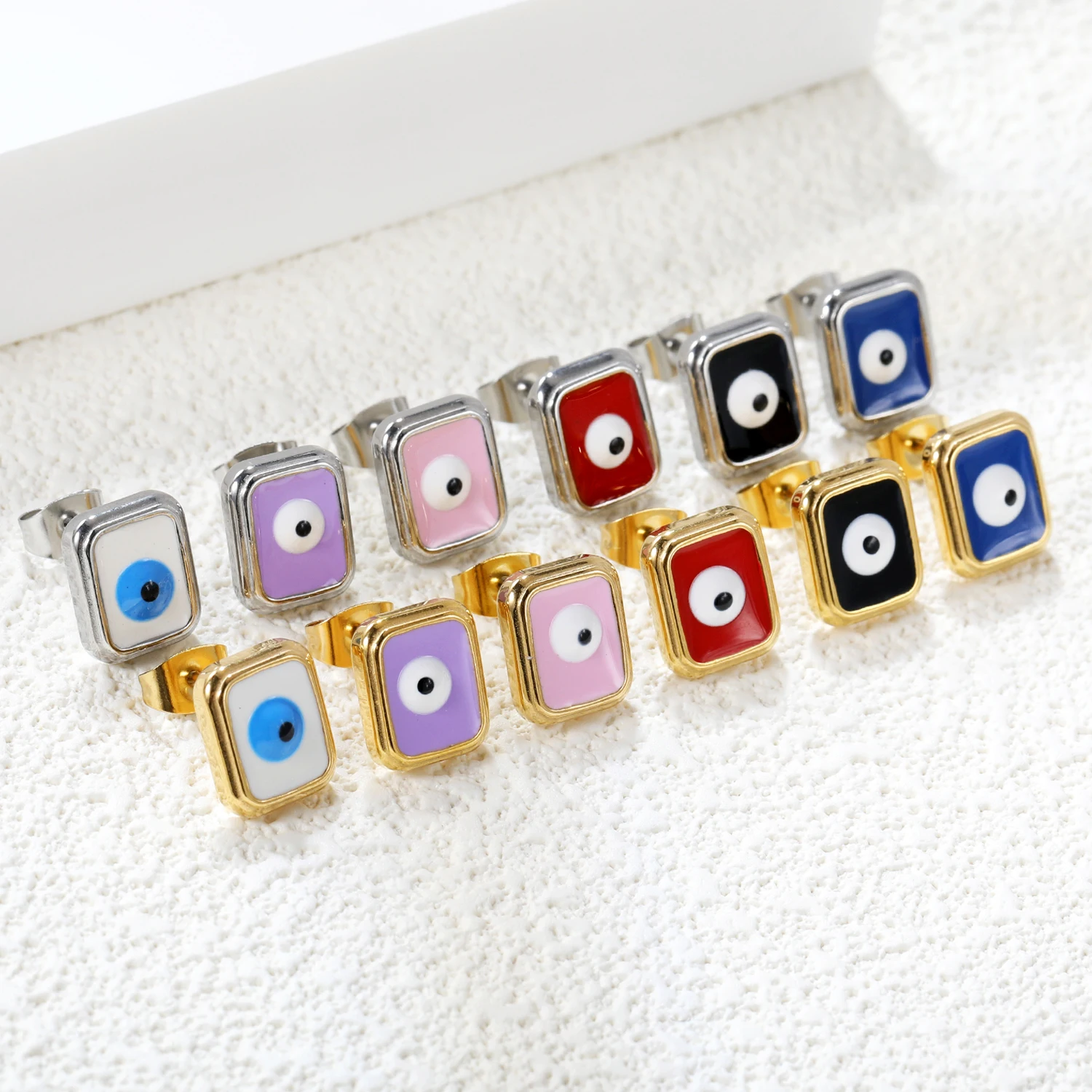 ASONSTEEL Fashion Blue Eyes Dripping Oil Stud Earrings Jewelry Golden Stainless Steel Earrings For Women Glossy Waterproof Gifts