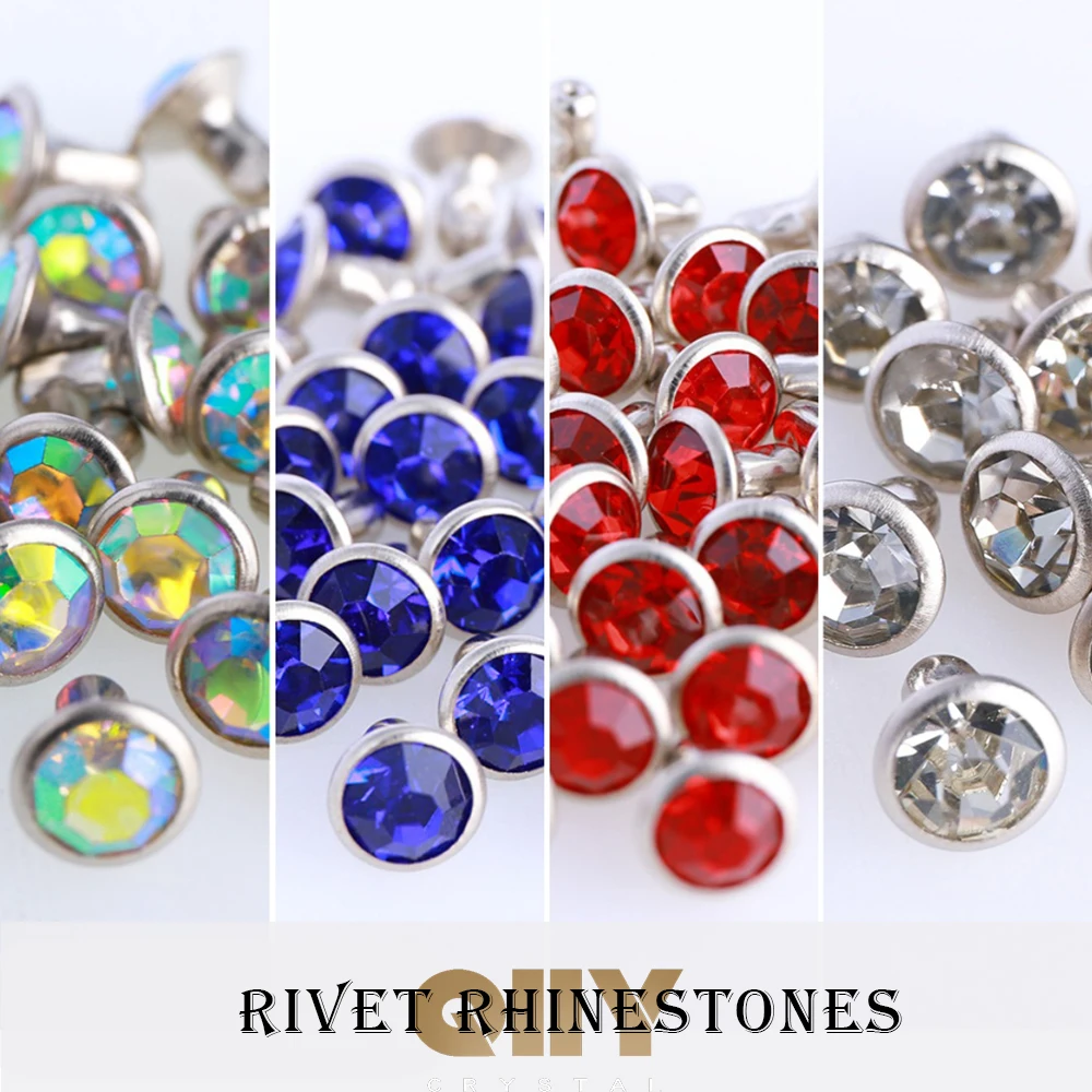 

100 комплектов 6/8 мм стеклянные заклепки со стразами, блестящие кристаллы AB, серебряные камни с краями, шпильки с уходом, стразы для поделок, кожи