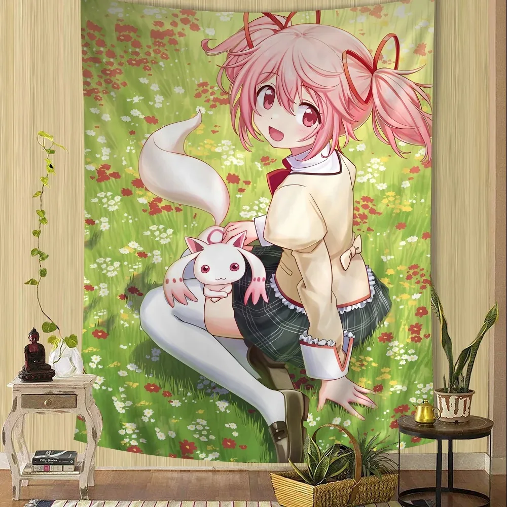 Tapiz de Madoka Kaname Kyubey, Bonito Tapiz con Estampado de Anime Puella Magi Madoka Magica para Colgar en la Pared, Decoración para Dormitorio de Adolescentes