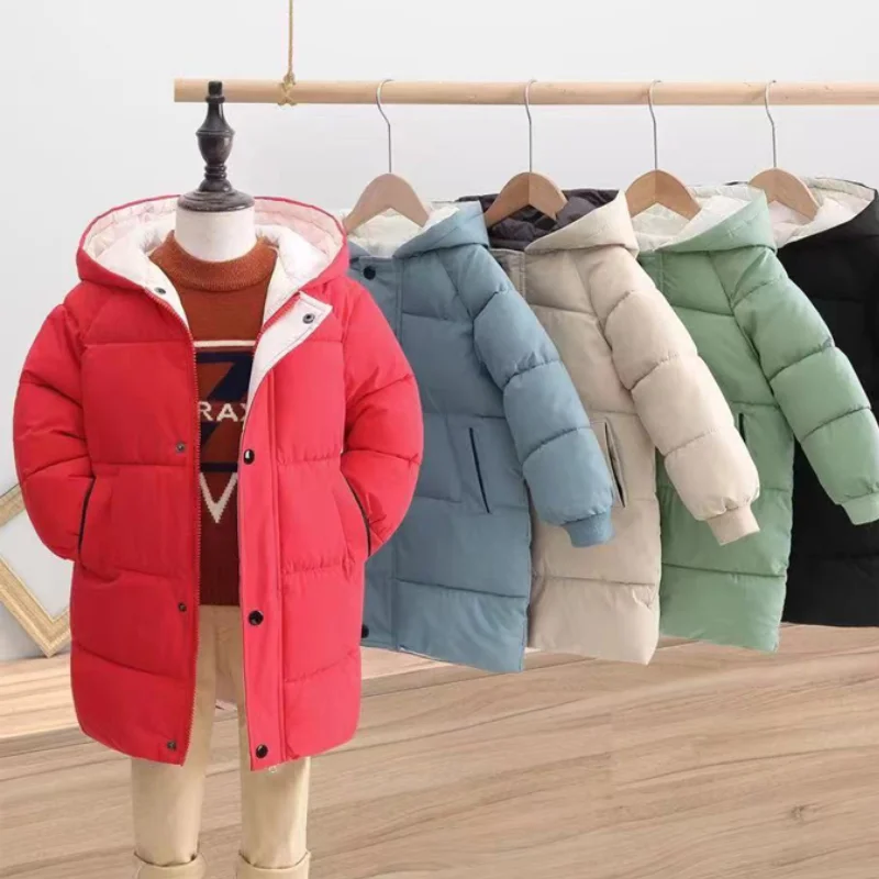 Children Down Coats Winter Teenage Baby Boys Girls Cotton-padded Parka & Coats Thicken Warm Long Jackets Toddler Kids Outerwear