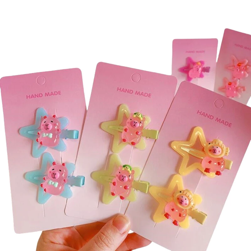 2 قطعة اكسسوارات ذاتية الصنع جديد ملون كابيبالا ستار BB مقاطع الشعر النساء الفتيات الاطفال لطيف المشابك الجانبية قبضة الشعر ستار دبوس الشعر